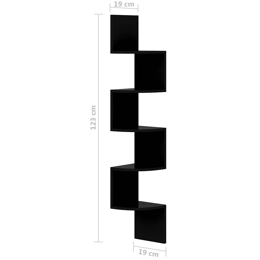 326838 vidaXL Wall Corner Shelf High Gloss Black 19x19x123 cm Engineered Wood