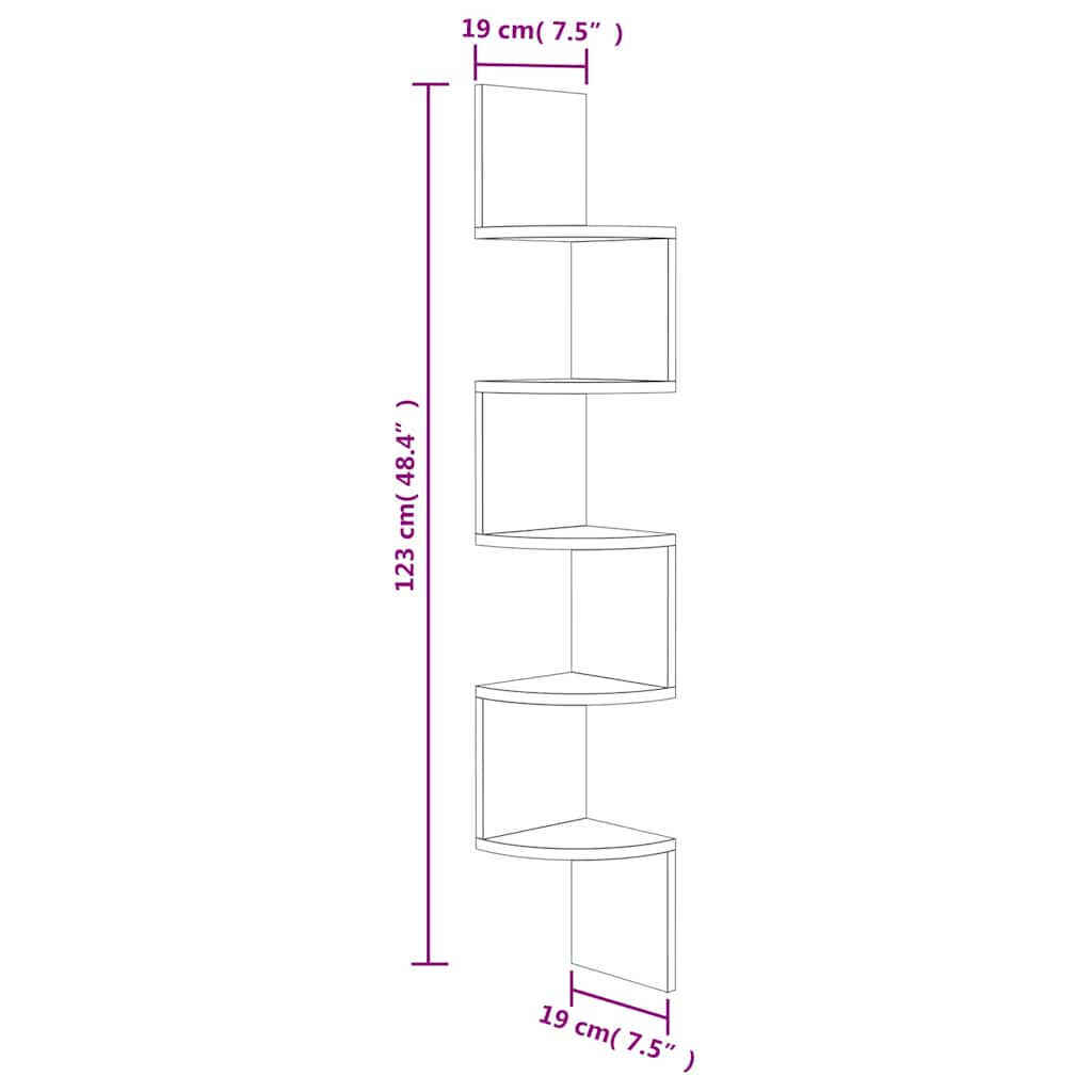 326839 vidaXL Wall Corner Shelf Smoked Oak 19x19x123 cm Engineered Wood