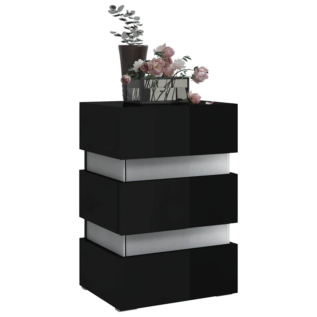 vidaXL LED Bedside Cabinet High Gloss Black 45x35x67cm Engineered Wood