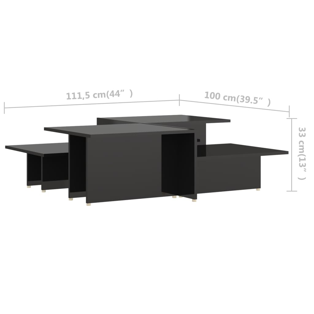 vidaXL Coffee Table | Set of 2 | High gloss black | Chipboard | Rectangular