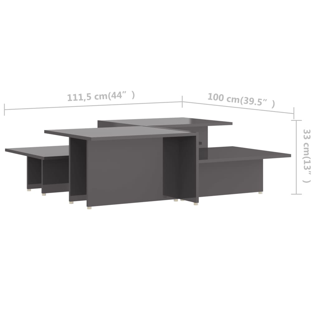 vidaXL Coffee Table | Set of 2 | High gloss grey | Chipboard | 111.5x50x33 cm