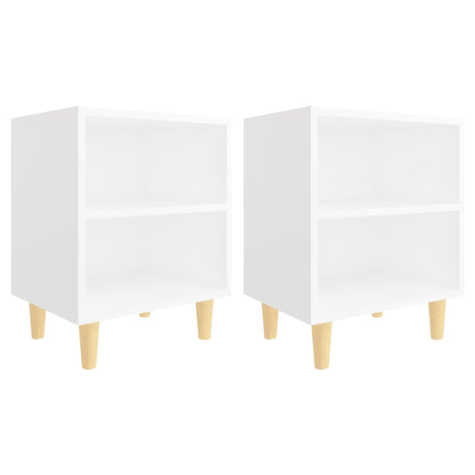 805780 vidaXL Bed Cabinets with Solid Wood Legs 2 pcs White 40x30x50 cm