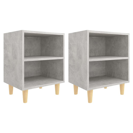 805788 vidaXL Bed Cabinets with Solid Wood Leg 2 pcs Concrete Grey 40x30x50cm