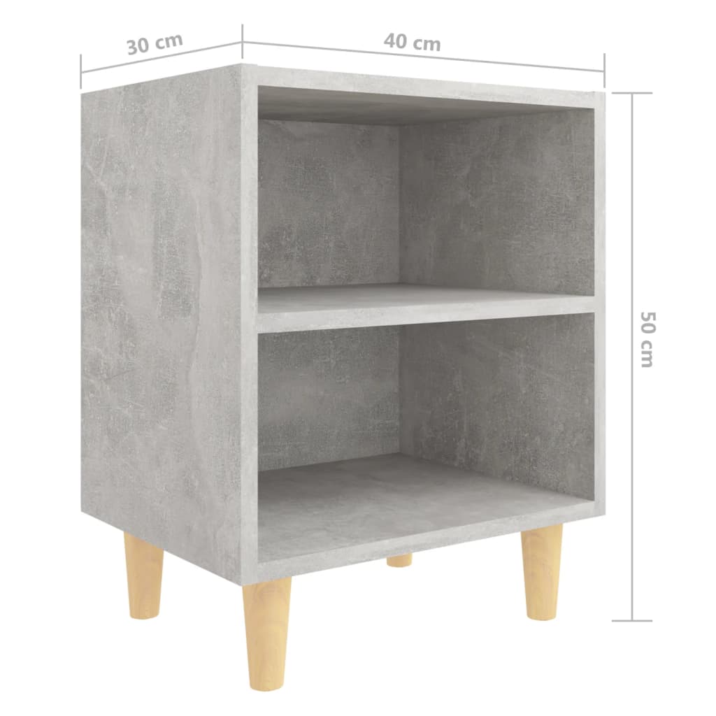 805788 vidaXL Bed Cabinets with Solid Wood Leg 2 pcs Concrete Grey 40x30x50cm
