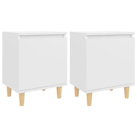 805816 vidaXL Bed Cabinets with Solid Wood Legs 2 pcs White 40x30x50 cm