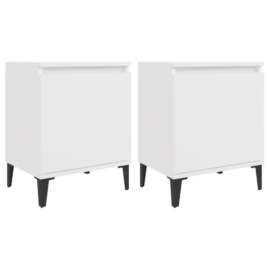 805834 vidaXL Bed Cabinets with Metal Legs White 40x30x50 cm