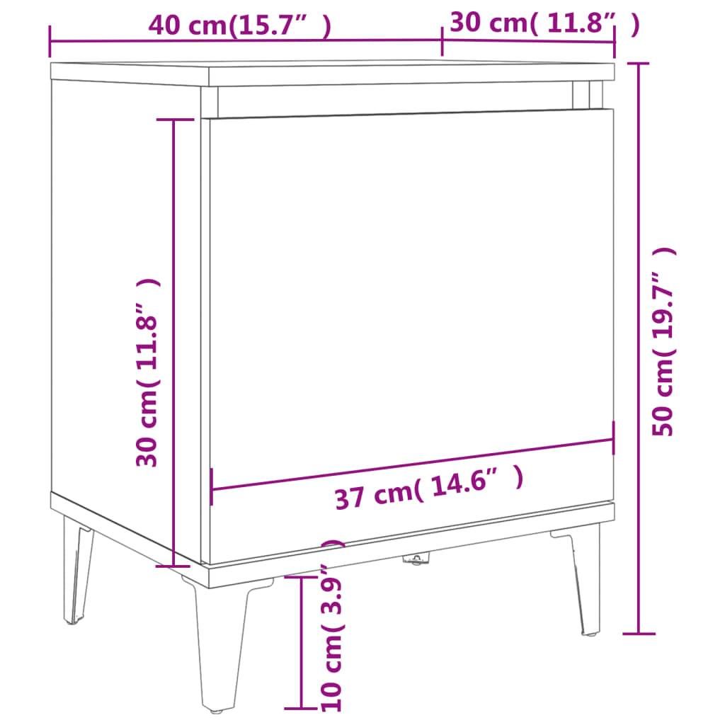 805840 vidaXL Bed Cabinets with Metal Legs Sonoma Oak 40x30x50 cm