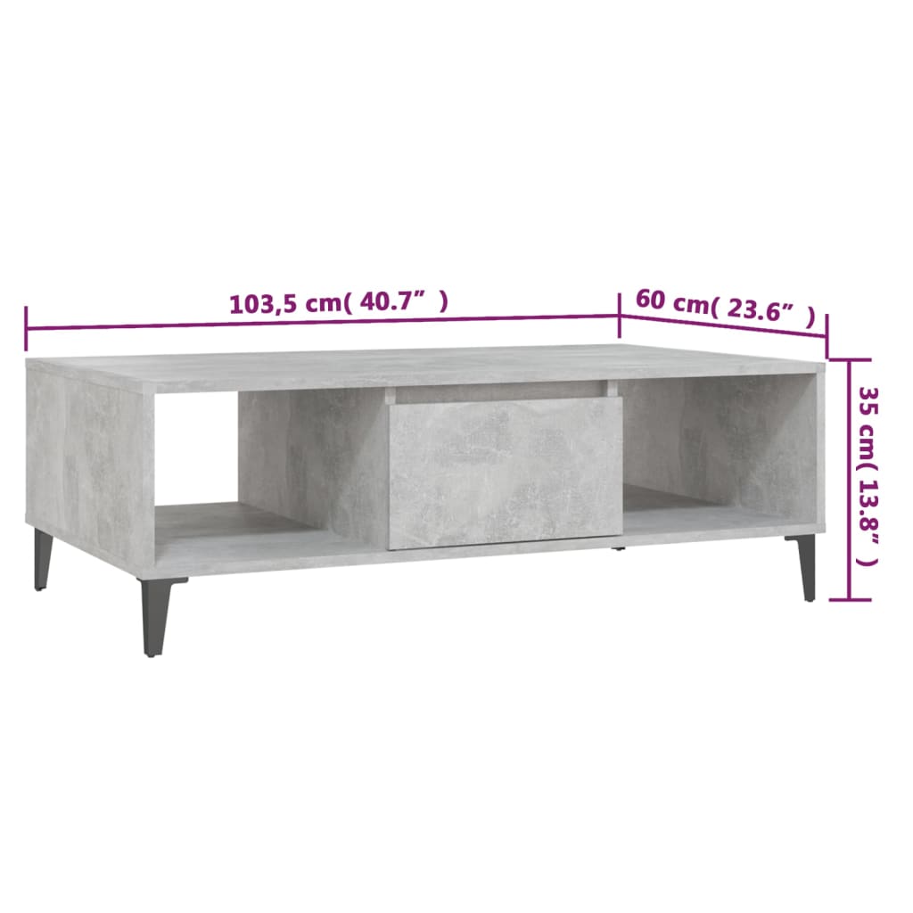 vidaXL Coffee Table Concrete Grey 103.5x60x35 cm Engineered Wood