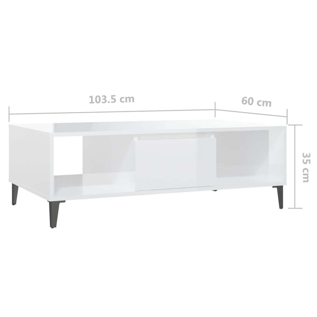 vidaXL Coffee Table High Gloss White 103.5x60x35 cm Engineered Wood