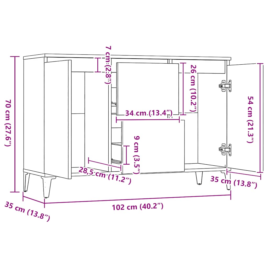 vidaXL Sideboard Sonoma Oak 102x35x70 cm Engineered Wood