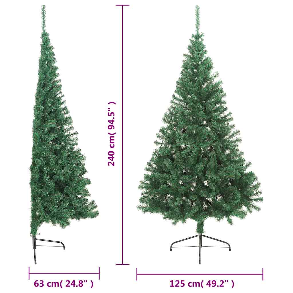 vidaXL Fake Half Christmas Tree | Green | PVC, Steel | 240 cm | Ornaments