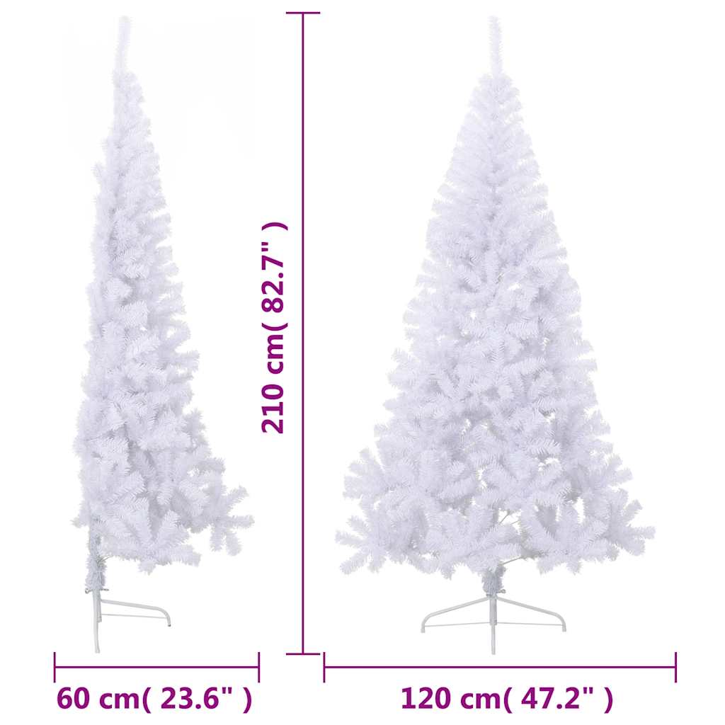 vidaXL Artificial Half Christmas Tree | White | PVC, Steel | Large