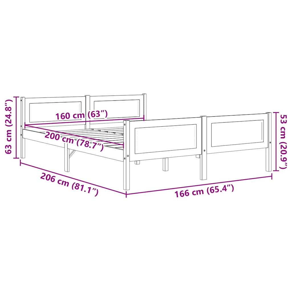 vidaXL Bed Frame without Mattress Solid Pinewood Grey 160x200 cm