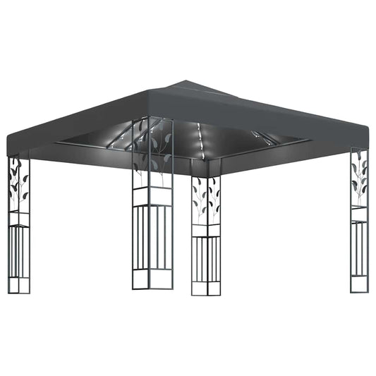 vidaXL Gazebo with LED String Lights 3x3 m Anthracite