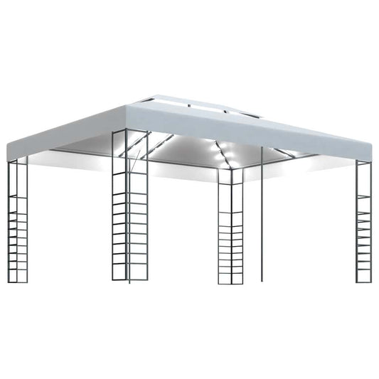 vidaXL Gazebo with LED String Lights 4x3x2,7 m White