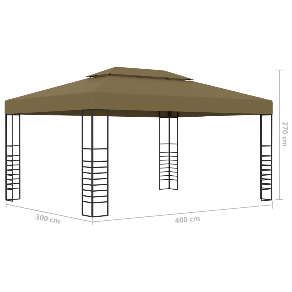 vidaXL Gazebo with LED String Lights 3x4 m Taupe