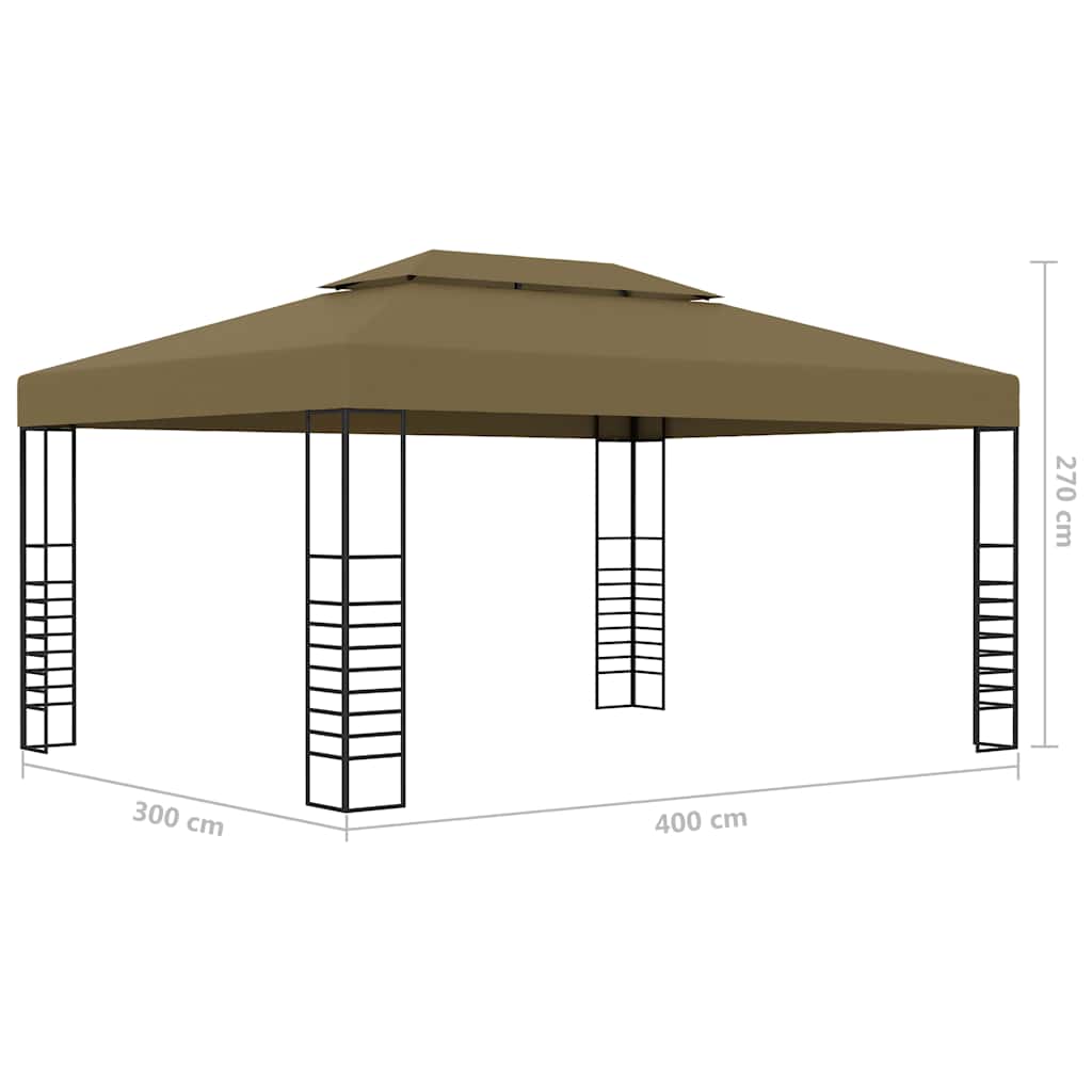 vidaXL Gazebo with LED String Lights 3x4 m Taupe