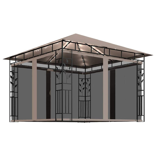 vidaXL Gazebo with Mosquito Net&LED String Lights 3x3x2,73 m Taupe