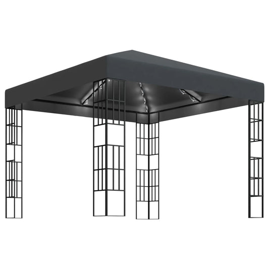 vidaXL Gazebo with LED String Lights 3x3 m Anthracite