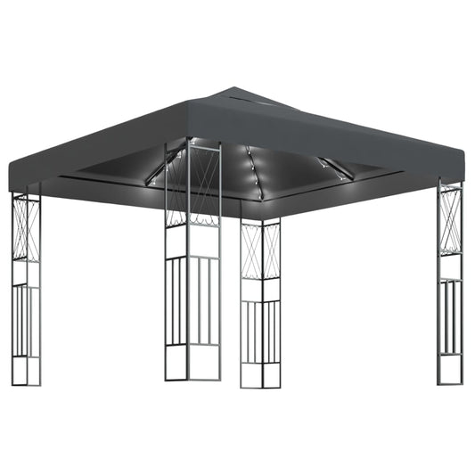 3070327 vidaXL Gazebo with LED String Lights 3x3 m Anthracite Fabric (48006+315536)