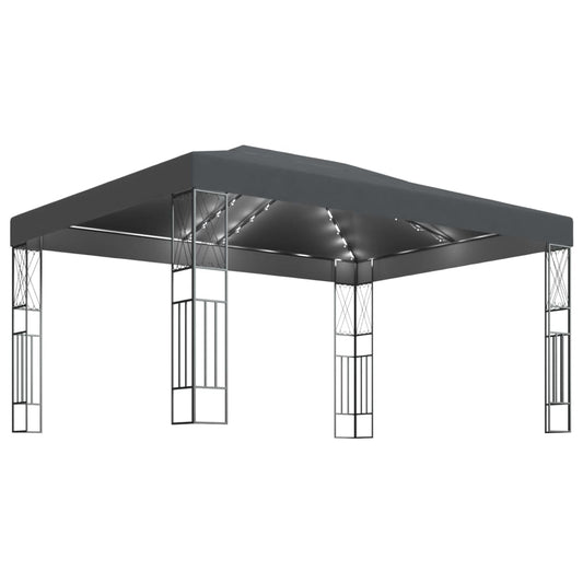 3070329 vidaXL Gazebo with LED String Lights 3x4 m Anthracite Fabric (48008+315536)