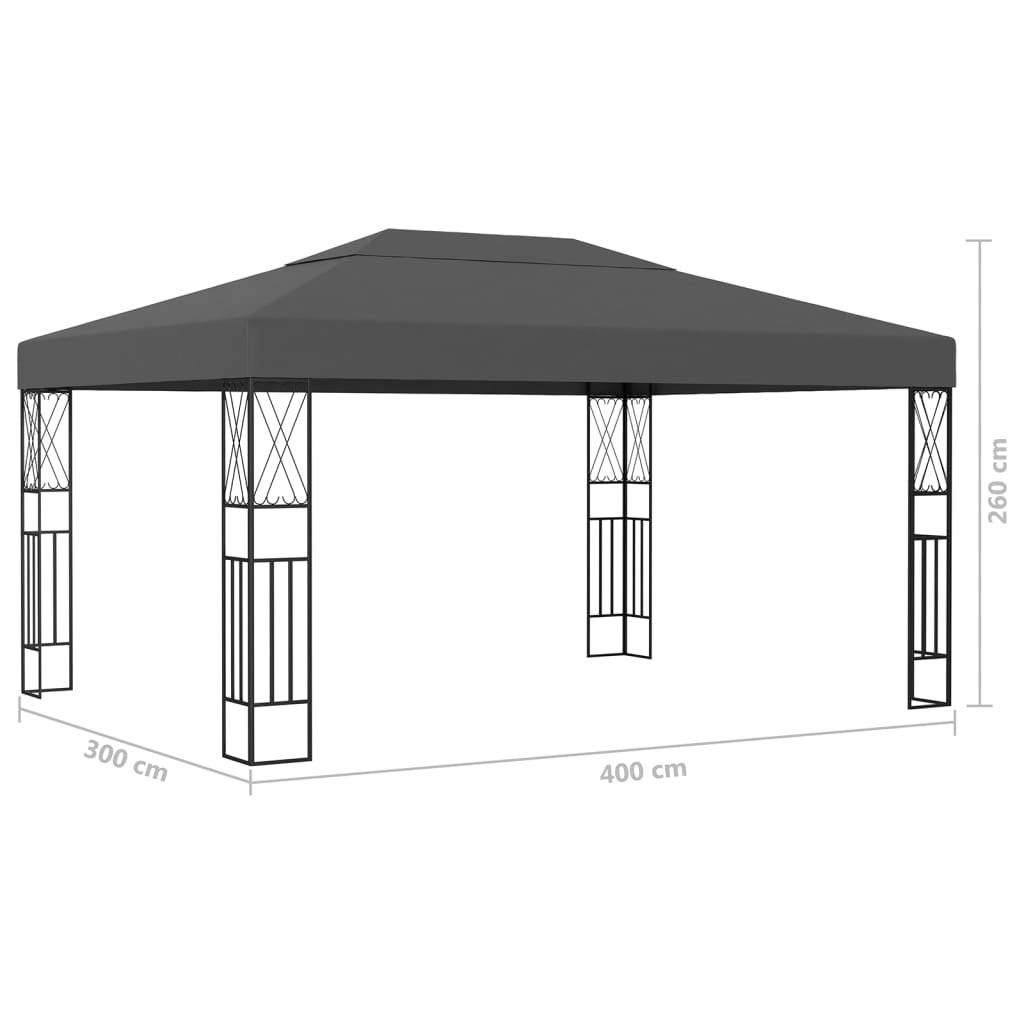 3070329 vidaXL Gazebo with LED String Lights 3x4 m Anthracite Fabric (48008+315536)