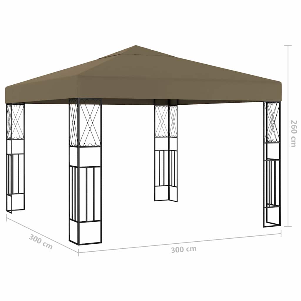 vidaXL Gazebo with LED String Lights 3x3 m Taupe Fabric