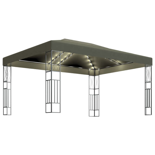 vidaXL Gazebo with LED String Lights 3x4 m Taupe Fabric