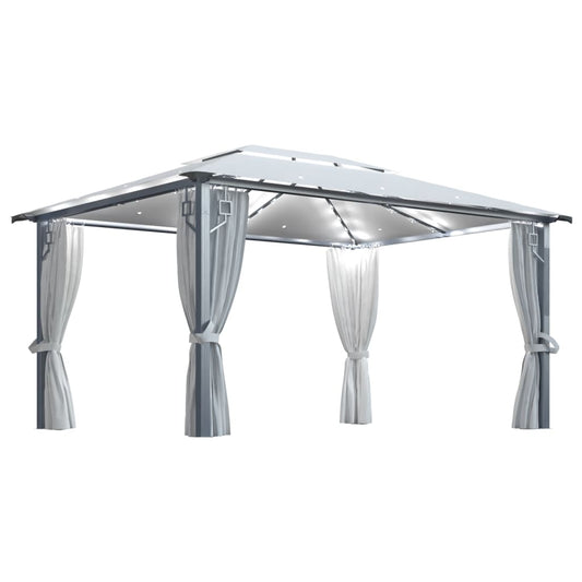 3070335 vidaXL Gazebo with Curtain&LED String Lights 4x3 m Cream Aluminium (48044+315536)