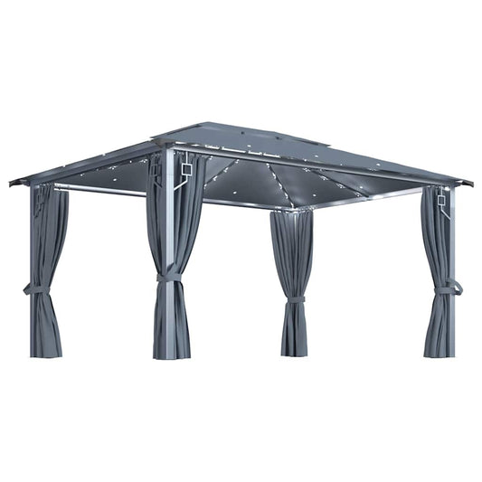 vidaXL Gazebo with Curtain&LED String Lights 4x3m Anthracite Aluminium