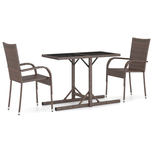 vidaXL Dining Set | Brown | Poly rattan, powder-coated steel, glass | Medium