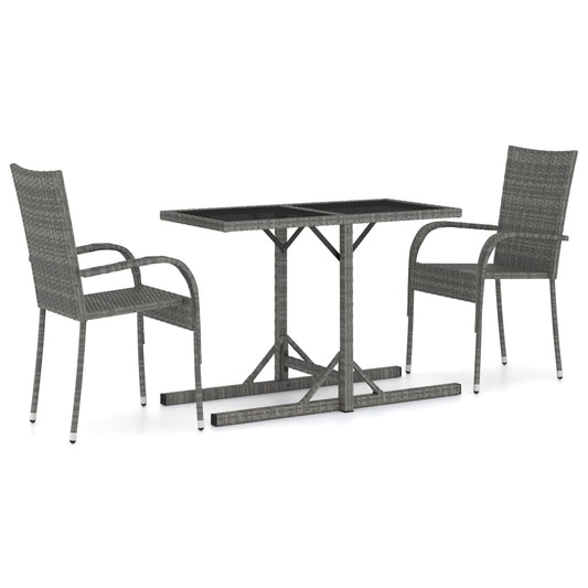 vidaXL Dining Set | Grey | PE Rattan, Powder-Coated Steel, Glass | Compact