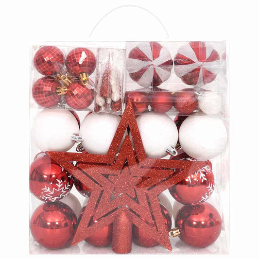 330089 vidaXL 64 Piece Christmas Bauble Set Red and White