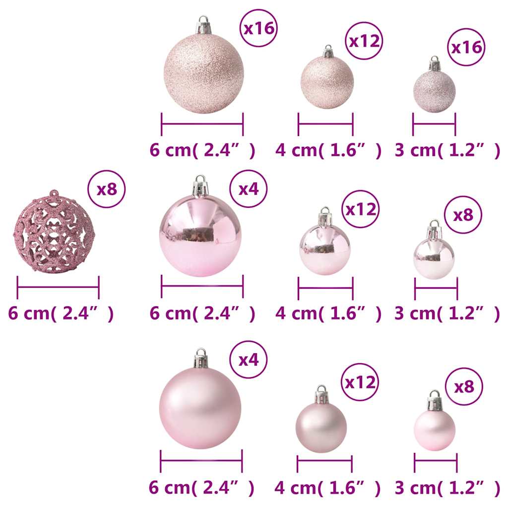 330084 vidaXL 100 Piece Christmas Ball Set Pink