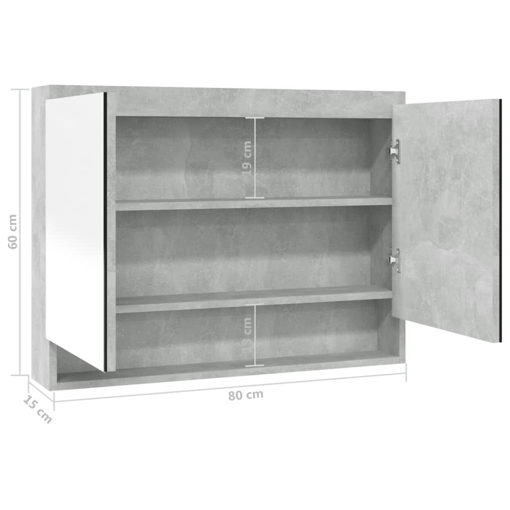vidaXL Bathroom Mirror Cabinet 80x15x60 cm MDF Concrete Grey
