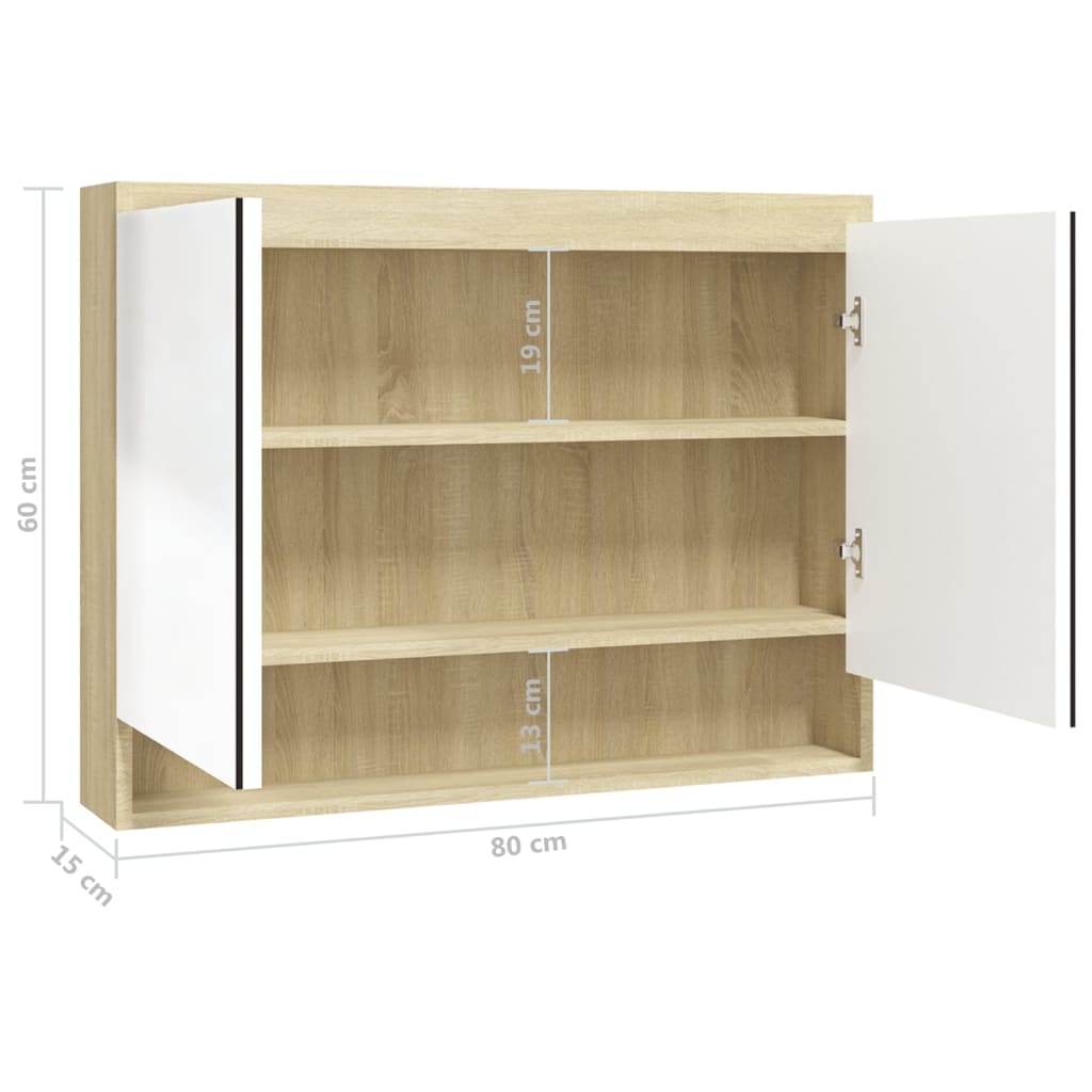 vidaXL Bathroom Mirror Cabinet 80x15x60 cm MDF White and Oak