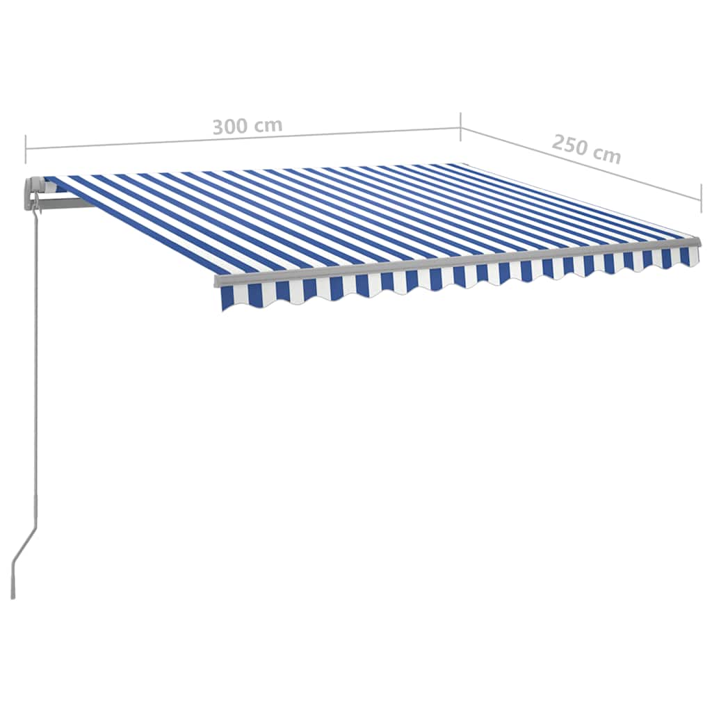 vidaXL Manual Retractable Awning with LED 300x250 cm Blue and White