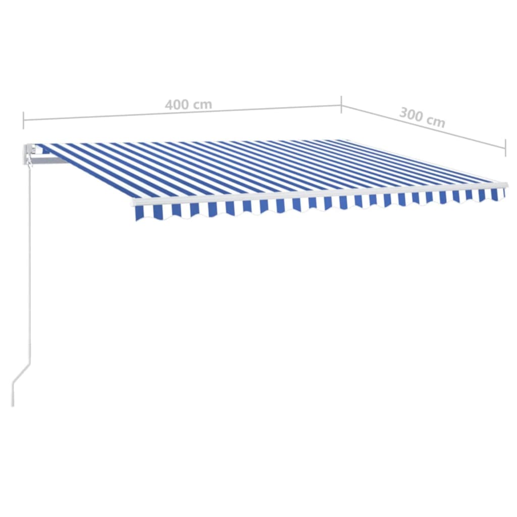 vidaXL Retractable Awning | Blue and white | Powder-coated aluminium | Large