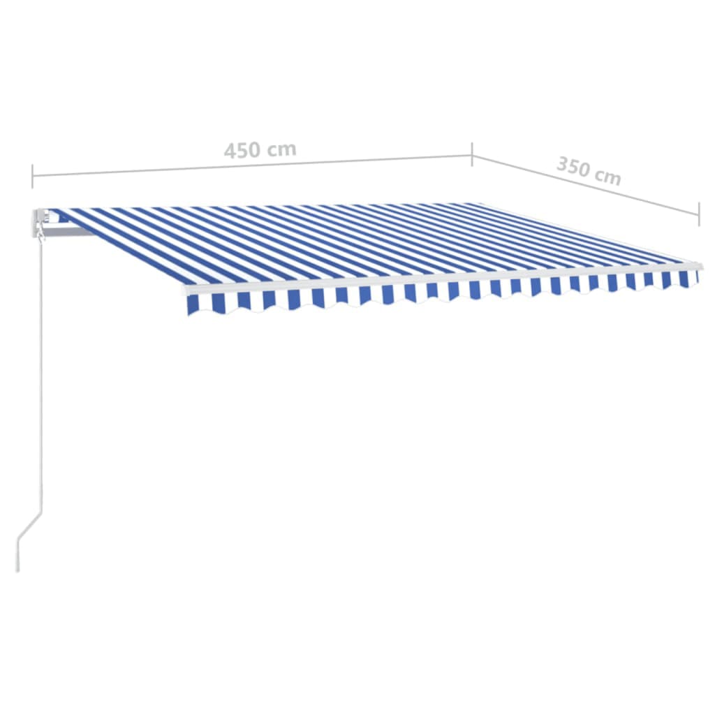 vidaXL Manual Retractable Awning with LED 450x350 cm Blue and White