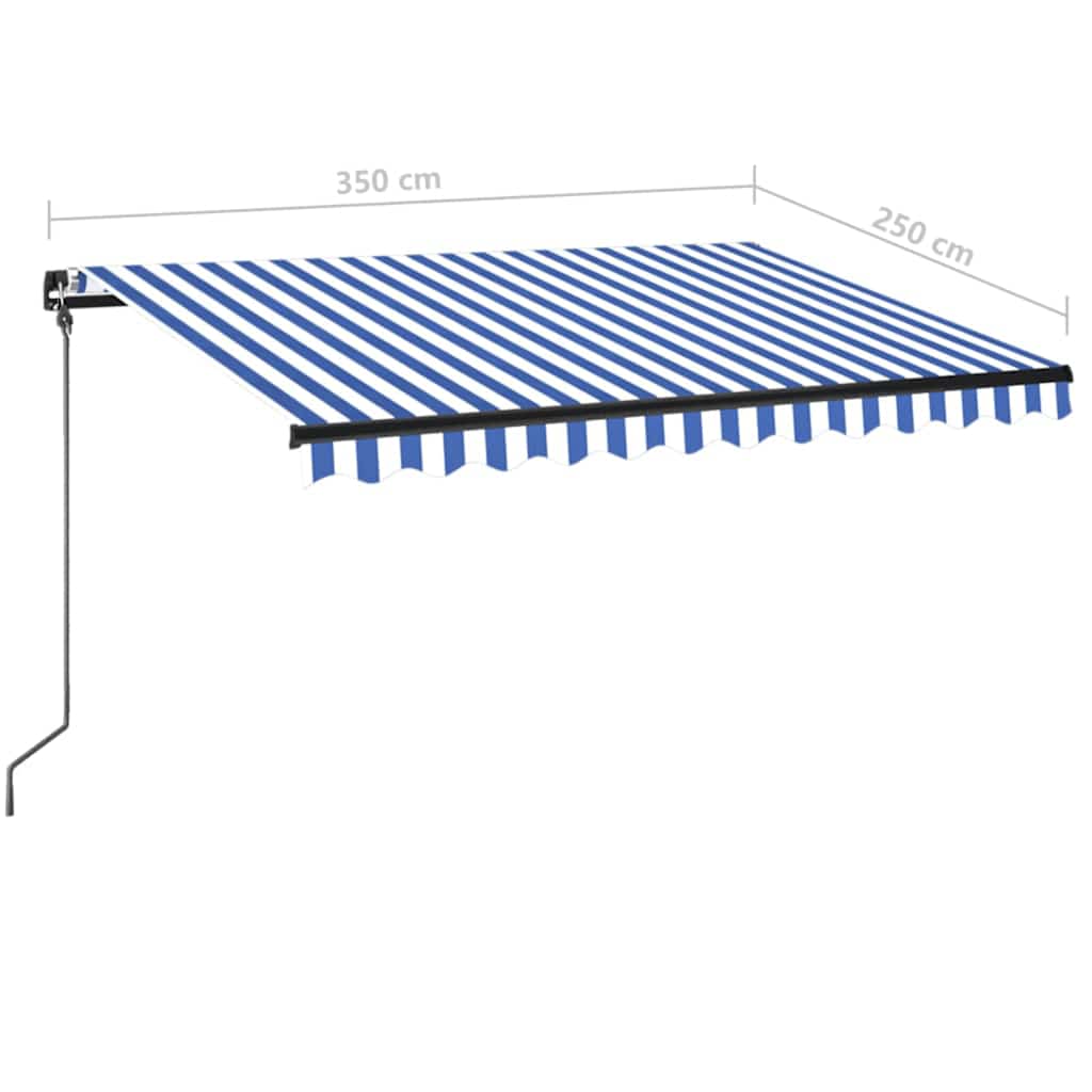 vidaXL Manual Retractable Awning with LED 350x250 cm Blue and White