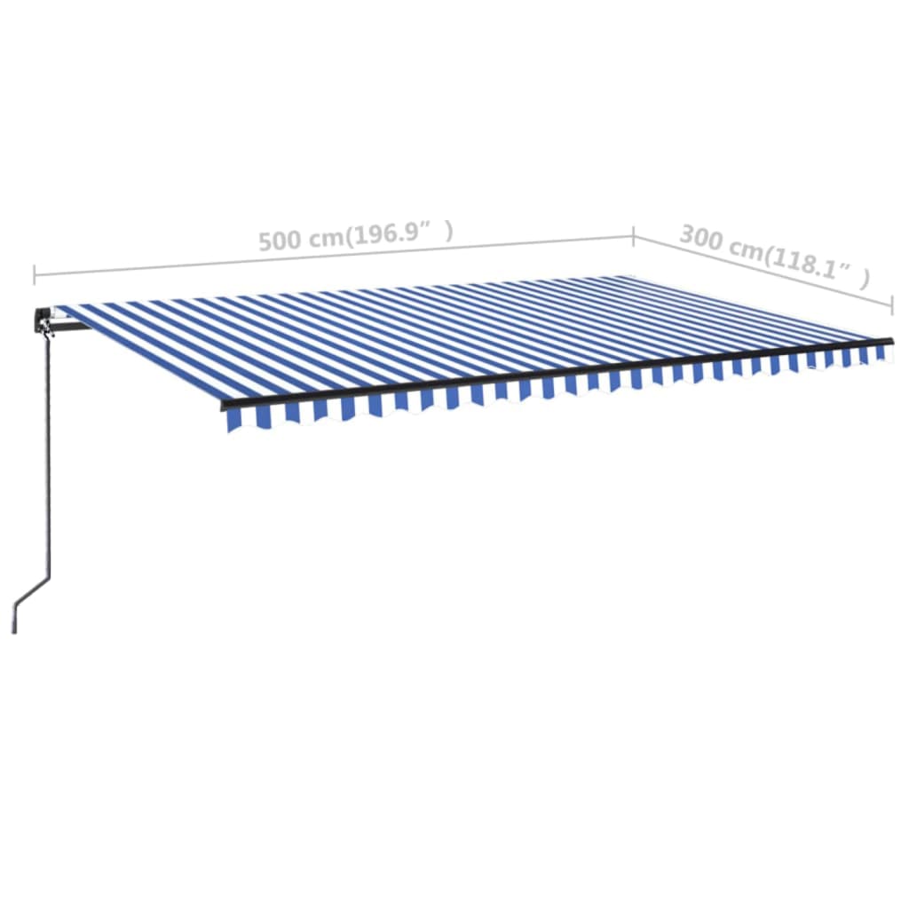 vidaXL Manual Retractable Awning with LED 500x300 cm Blue and White