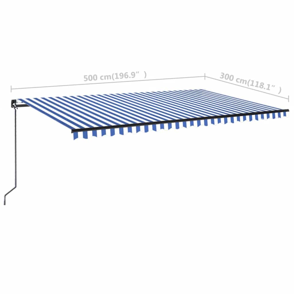 vidaXL Retractable Awning | Blue and White | Aluminium frame | 500 cm x 300 cm
