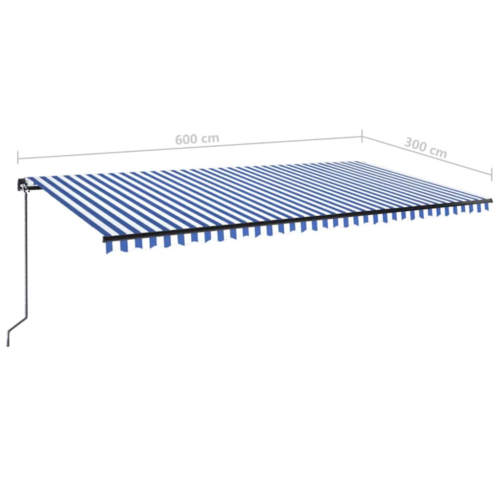 vidaXL Manual Retractable Awning with LED 600x300 cm Blue and White