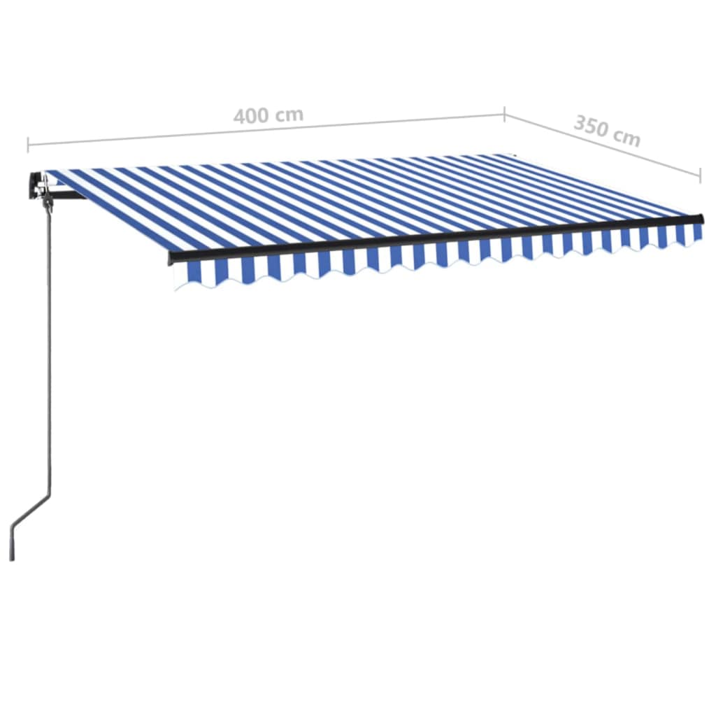 vidaXL Manual Retractable Awning with LED 400x350 cm Blue and White