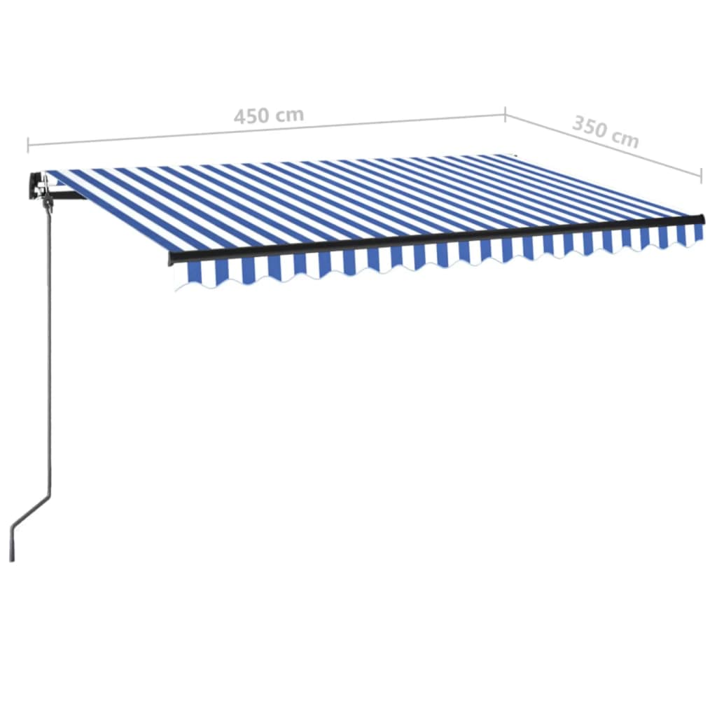 vidaXL Manual Retractable Awning with LED 450x350 cm Blue and White