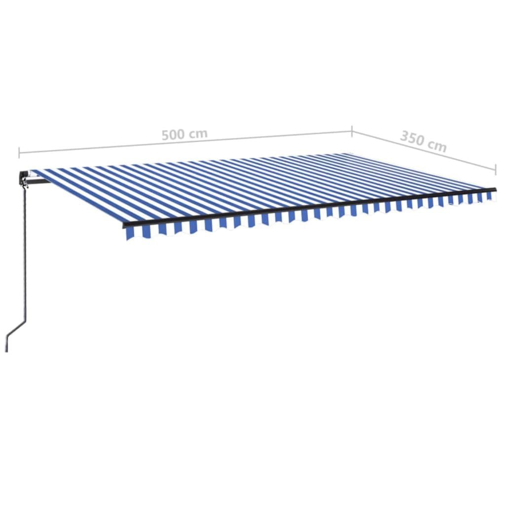 vidaXL Manual Retractable Awning with LED 500x350 cm Blue and White