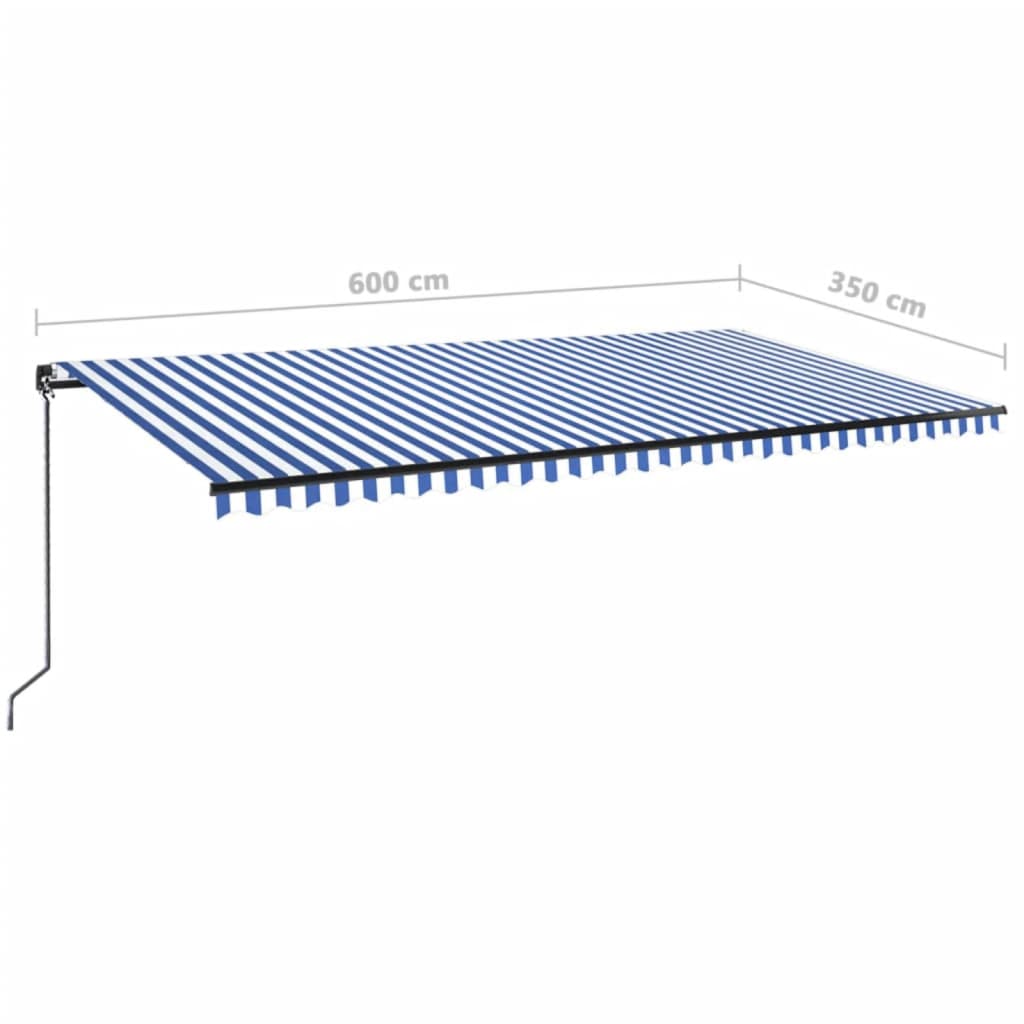 vidaXL Manual Retractable Awning with LED 600x350 cm Blue and White