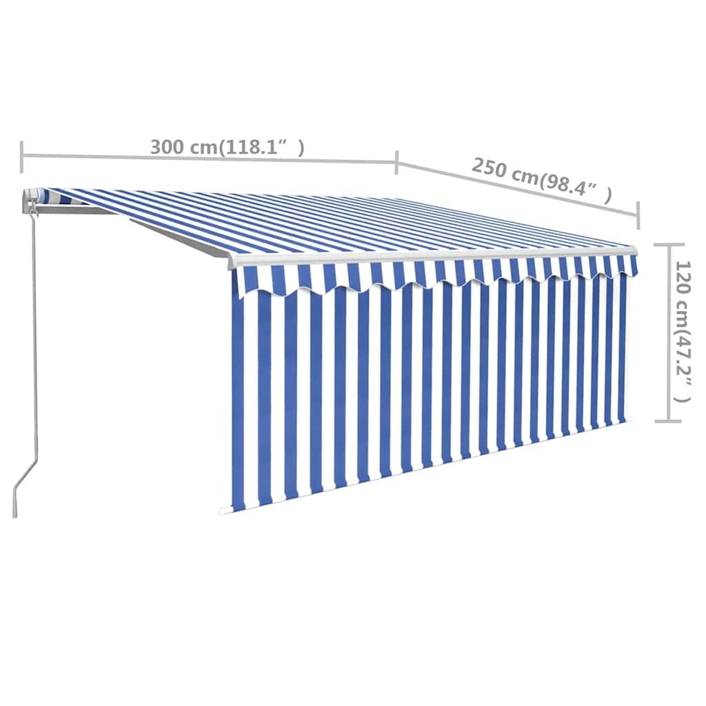 vidaXL Manual Retractable Awning with Blind 3x2,5m Blue&White