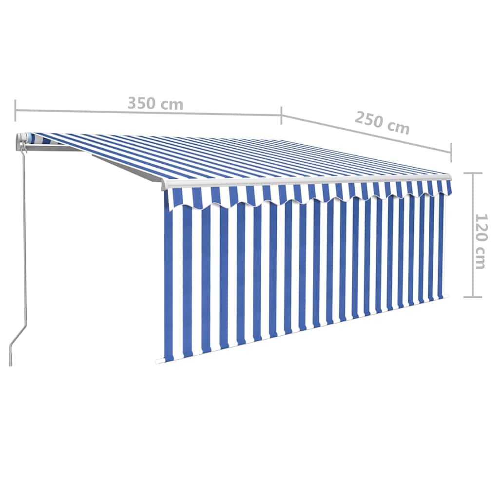 vidaXL Manual Awning 3.5 x 2.5 m Blue and White Stripe 100% Polyester