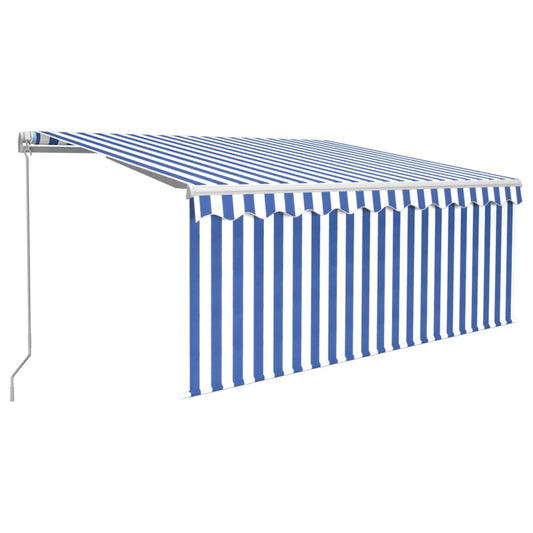 vidaXL Manual Retractable Awning with Blind&LED 3.5x2.5m Blue&White